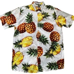 SIR 7 STUDIO Tropical PINEAPPLE Print Hawaiian Style Resort SHIRT Size XXL